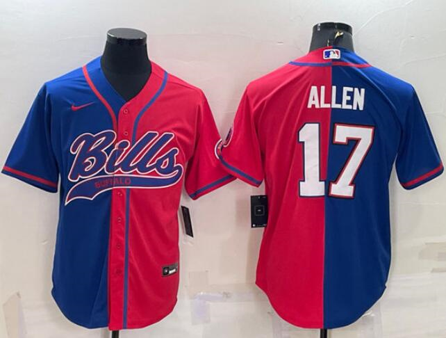 Men's Buffalo Bills ACTIVE PLAYER Custom Royal/Red Split With Patch Cool Base Stitched Baseball Jersey Men's Buffalo Bills ACTIVE PLAYER Custom Royal/Red Split With Patch Cool Base Stitched Baseball Jersey